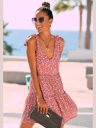 Robe imprimée robe en jersey courte à bretelles larges - Beachtime - Rouge-blanc Imprimé