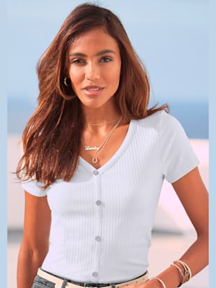 T-shirt à manches courtes encolure en v dégagée - LASCANA - Blanc