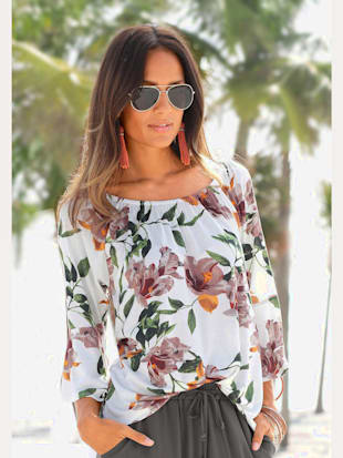 T-shirt de plage encolure élastiquée - LASCANA - Imprimé