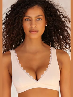 Soutien-gorge bralette féminin en coton agréable - petite fleur - Poudre + Blanc