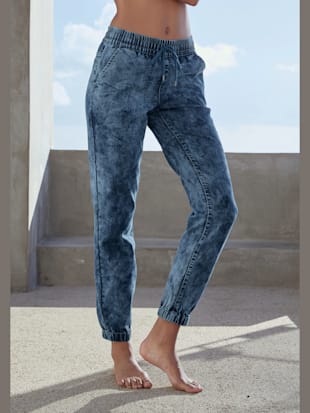 pantalon de jogging aspect jean - h.i.s - bleu foncé-délavé