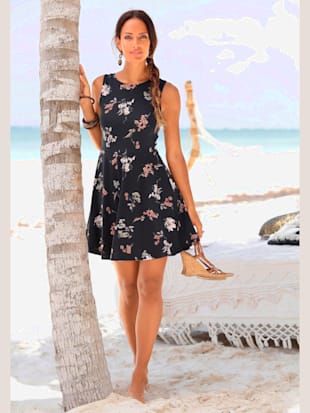 Robe de plage robe patineuse tendance - Beachtime - Noir Motif À Fleurs