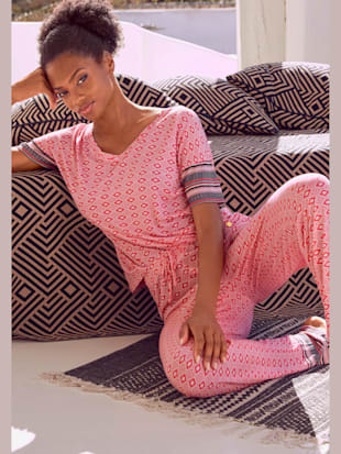 haut de pyjama t-shirt avec motif ethnique - vivance dreams - fuchsia à motifs