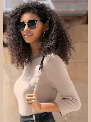 Pull à manches 3/4 encolure haute - LASCANA - Beige Chiné