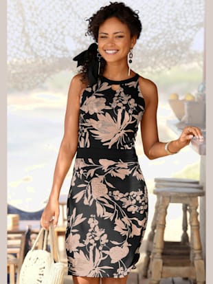 Robe imprimée encolure avec petite découpe - LASCANA - Noir-taupe Imprimé