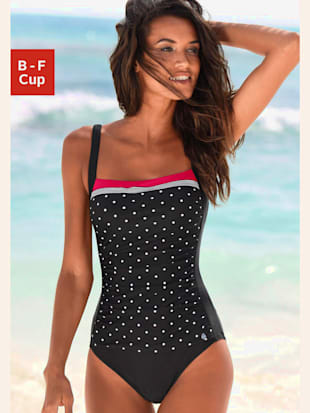 Maillot de bain élégant mélange de rayures et pois - LASCANA - Noir-rouge