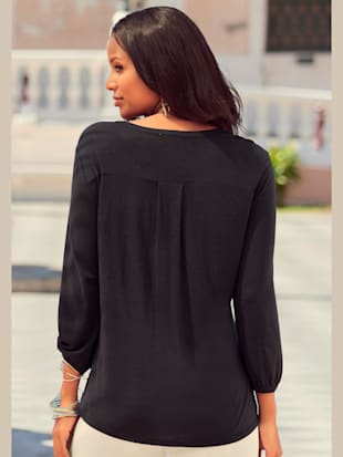 T-shirt à manches 3/4 encolure avec jolies fronces - LASCANA - Anthracite