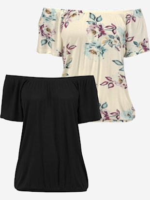 T-shirt carmen lot de 2 t-shirts lascana - LASCANA - Crème À Motifs, Noir