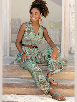 Combinaison col v chevauchant - LASCANA - Turquoise Imprimé