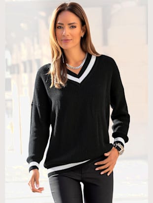 Pull à encolure en v encolure en v avec large bordure - LASCANA - Noir