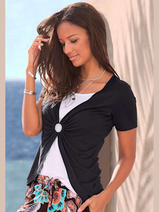 T-shirt look superposé tendance - Vivance - Noir-blanc