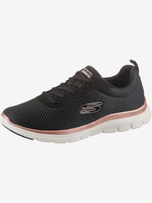Baskets chaussures à lacets tendance avec bord de tige rembourré - Skechers - Noir-rose
