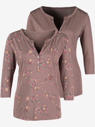 T-shirt à manches 3/4 lot de 2 pratique - LASCANA - Taupe