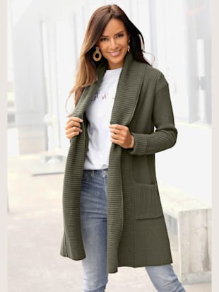 Longue veste en tricot en grosses mailles - LASCANA - Vert Olive