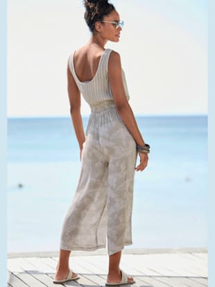 Combinaison col v chevauchant avec bouton-pression - LASCANA - Vert Jonc-crème Imprimé