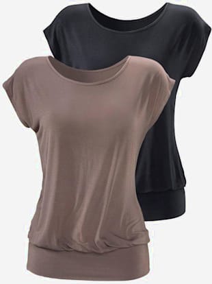 T-shirt long lascana : lot de 2 t-shirts économique - LASCANA - Taupe, Noir