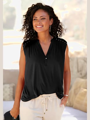 Débardeur col v à bordure - LASCANA - Noir