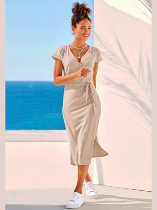 Robe mi-longue robe portefeuille à manches courtes longueur midi - LASCANA - Beige