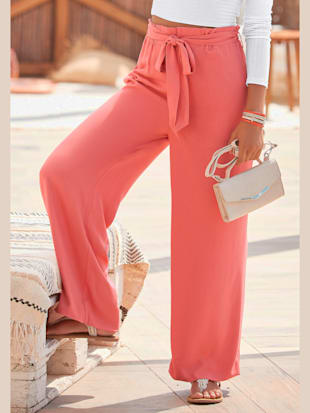 Pantalon en tissu léger au look paperbag - LASCANA - Corail