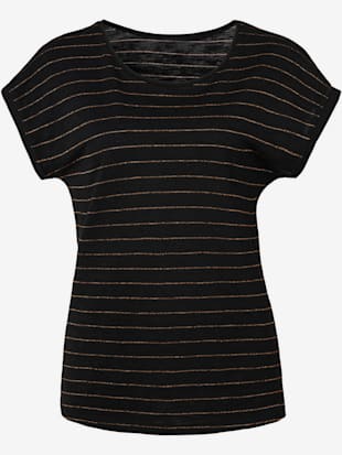 T-shirt vivance, rayures lurex couleur cuivre - Vivance - Blanc, Noir