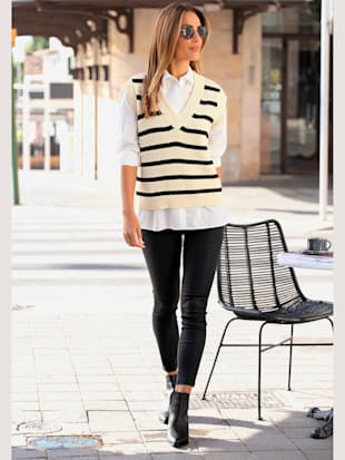 Pantalon extensible coutures décoratives sur la jambe devant - LASCANA - Noir