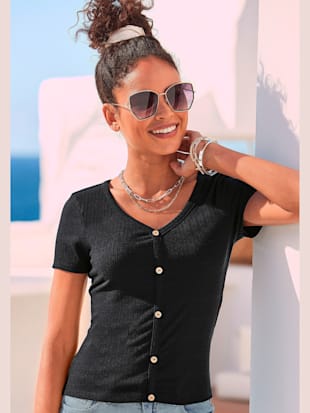 T-shirt à manches courtes encolure en v dégagée - LASCANA - Noir