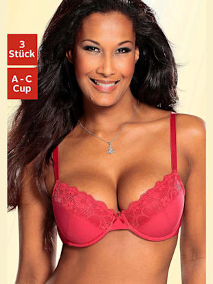 Joli soutien-gorge push-up avec dentelle jacquard douce - petite fleur - Rouge + Marine + Blanc