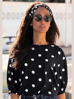 Chemisier encolure ronde - Vivance - Noir-blanc Imprimé