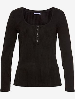 T-shirt manches longues encolure ronde dégagée - LASCANA - Noir