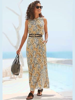 robe longue encolure ronde - s.oliver - noir-jaune imprimé