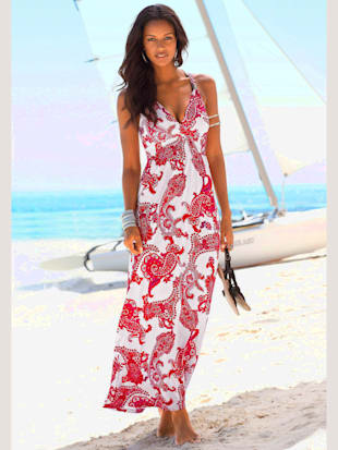 Robe longue séduisante encolure réglable - LASCANA - Rouge-blanc Imprimé