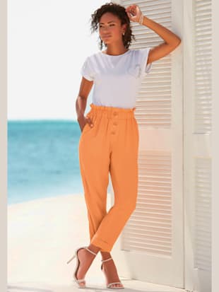 Pantalon paperbag léger avec ceinture élastique - LASCANA - Pêche