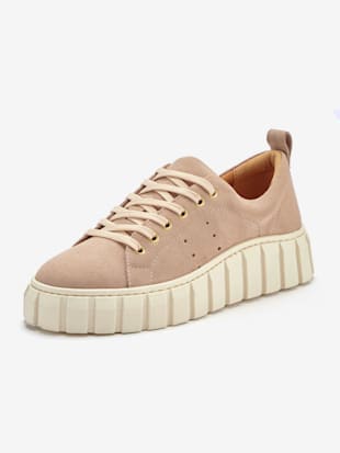baskets sneakers avec semelle chunky tendance en cuir velours de qualité - elbsand - beige-rose