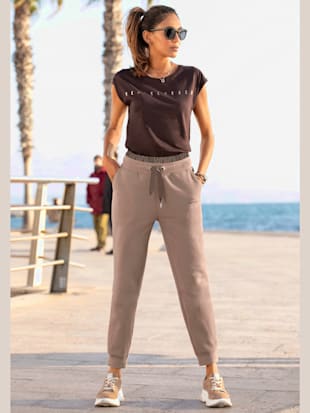 pantalon molletonné empiècement imprimé à la ceinture - venice beach - marron toffee