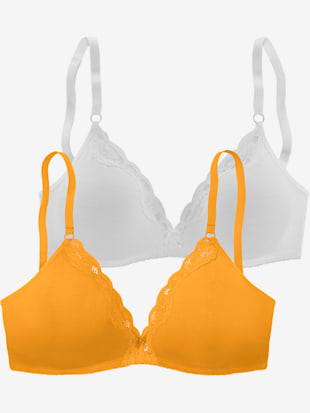 Soutien-gorge bralette sans armatures, bonnets préformés sans couture - petite fleur - Mangue+blanc