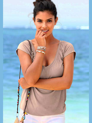 T-shirt en v t-shirt à manches courtes - LASCANA - Taupe