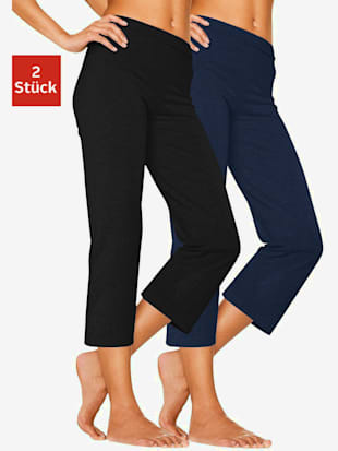 corsaire lot de 2 pantalons basiques longueur 3/4 - vivance active - 1x noir, 1x bleu