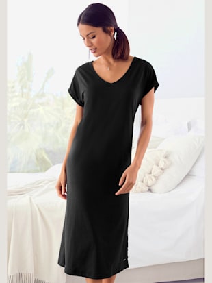 élégante chemise de nuit longueur midi - lascana - noir