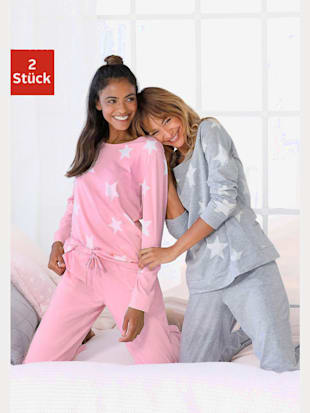 pyjama chiné sport décontracté en lot de 2 - arizona - gris-rose-étoiles