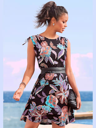 Robe en jersey encolure ronde - Vivance - Noir Imprimé