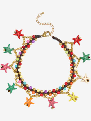 Superbe chaîne de cheville avec pendentifs étoile de mer - LASCANA - Rose-bleu-jaune-couleur Or-noir