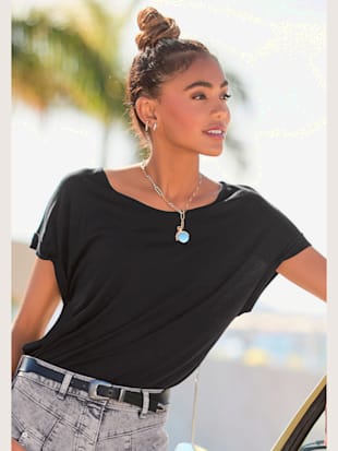 T-shirt à manches courtes encolure ronde - LASCANA - Noir