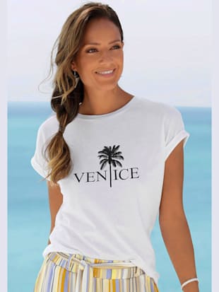 T-shirt à col rond manches courtes à revers - Venice Beach - Blanc