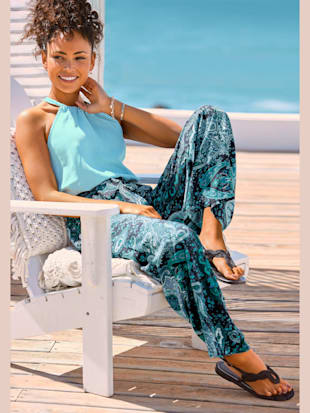 Pantalon coupe ample tendance - Vivance - Bleu Imprimé