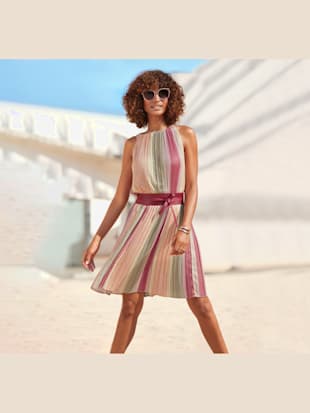 Robe plissée encolure ronde - Vivance - Multicolore