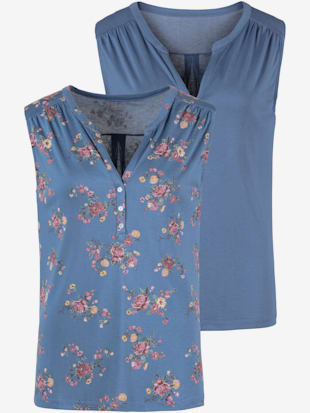 Débardeur lot de 2 : imprimé floral et uni - LASCANA - Bleu
