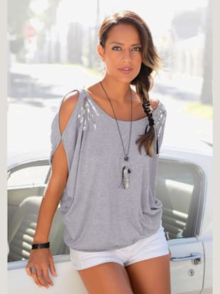 T-shirt de plage coupe affinante, fentes aux manches - LASCANA - Gris Chiné