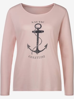 T-shirt manches longues imprimé marin devant - Beachtime - Rose