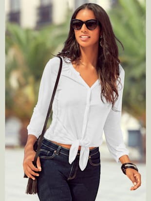 T-shirt à manches 3/4 encolure avec jolies fronces - LASCANA - Blanc