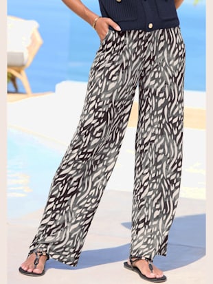 Pantalon+large+ceinture+elastique+-+LASCANA+-+creme-bleu+gris+imprime